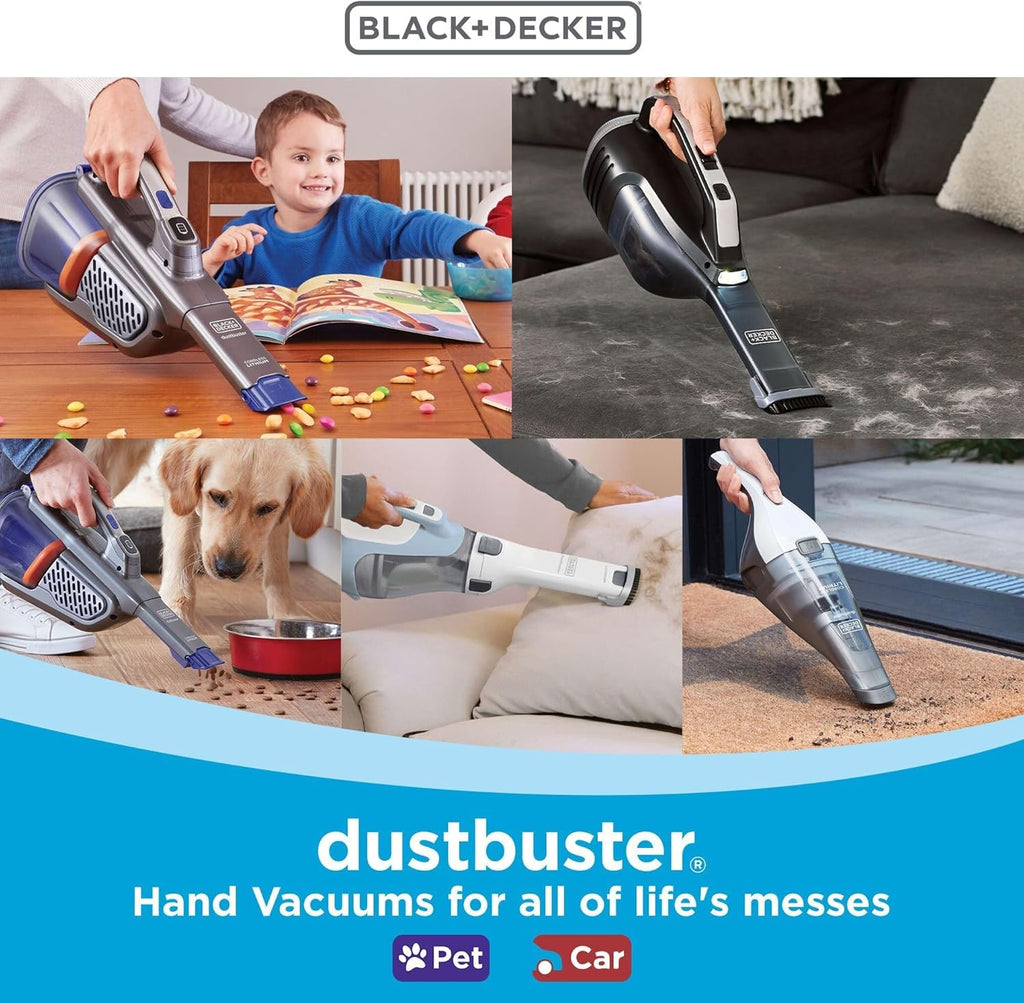 BLACK+DECKER dustbuster Cordless Handheld Vacuum, Portable Car Vacuum Cordless Rechargeable, Wall Mount, Strong Suction QuickClean (HNVC215B10)
