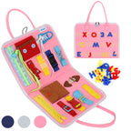 Esjay Busy Board for Toddlers, Montessori Toys to Learn Fine Motor Skill, Sensory Board, Toys Gifts Girls Boys 3+ Year Old, Toddler Learning Activities for Travel Airplane,Pink Alphabet