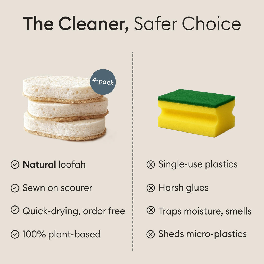 Vove Scrub Sponges 4 Pack, Cellulose & Cotton with Natural Loofah, Eco-Friendly Loofah Dish & Kitchen Sponges, Bathroom Scrubbing Pads, FSC-Certified Packaging