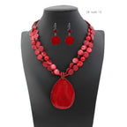 Jules D. Big Teardrop Pendant Necklaces for Women Colorful Beaded Necklaces Statement Set for Holiday. (Red)