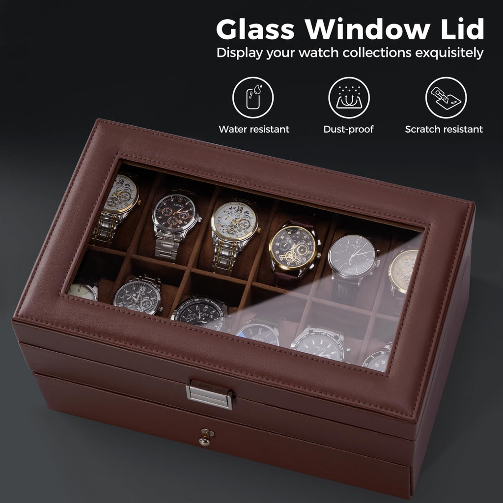 ProCase Watch Box, 12 Slot Watch Case for Men with Drawer, Espresso