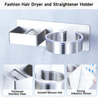 Hair Dryer Holder Wall Mounted, Hair Straightener Holder, Blow Dryer Holder Adhesive, Hair Tool Organizer for Flat Iron, Hairdryer, Curling Iron Holder for Bathroom Vanity Barber Shop (Silver)