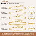 adoyi Gold Bracelets for Women, 14K Gold Plated Stackable Bracelet Stack Set Adjustable Charm Paperclip Chain Cuban Link Layered Waterproof Jewelry Sets Gifts for Womens 6.5 Inch