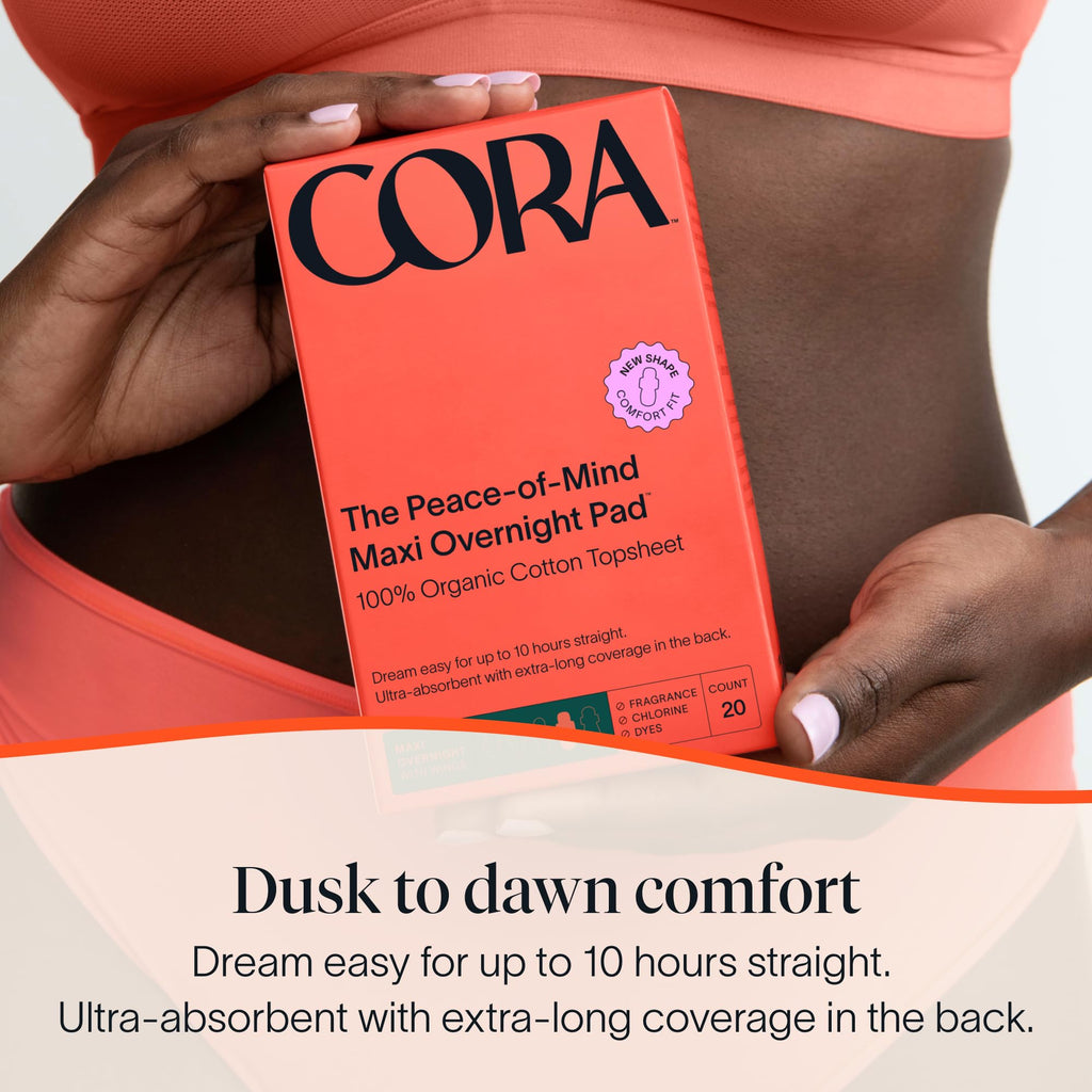 Cora 100% Organic Cotton Topsheet Pads Maxi Overnight Pads (48 Count)