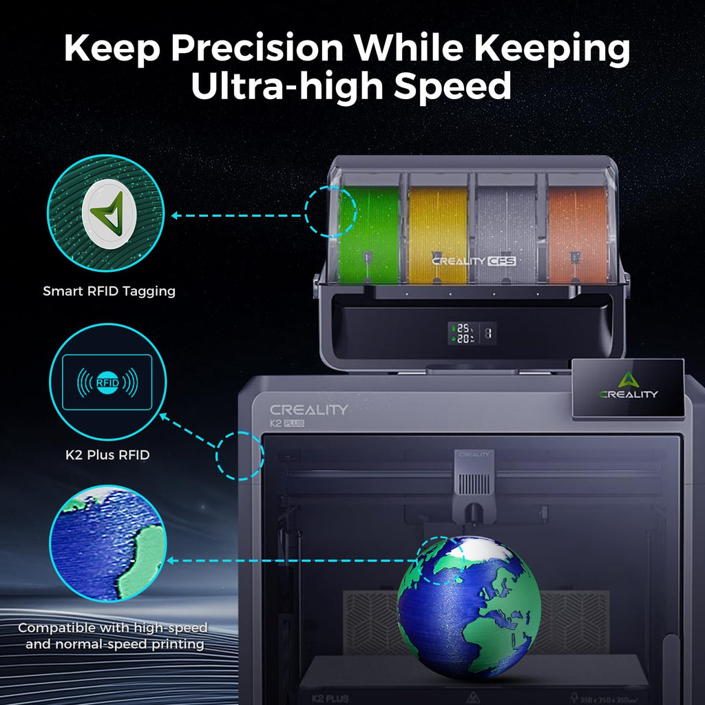Creality RFID Hyper PLA Filament, 3D Printer Filament: with High Speed Printing 30-600mm/s, Spool Support CFS 1.75 mm,1kg(2.2 lbs) Hyper PLA for Most 3D Printer and K2 Plus Combo,Starry Green