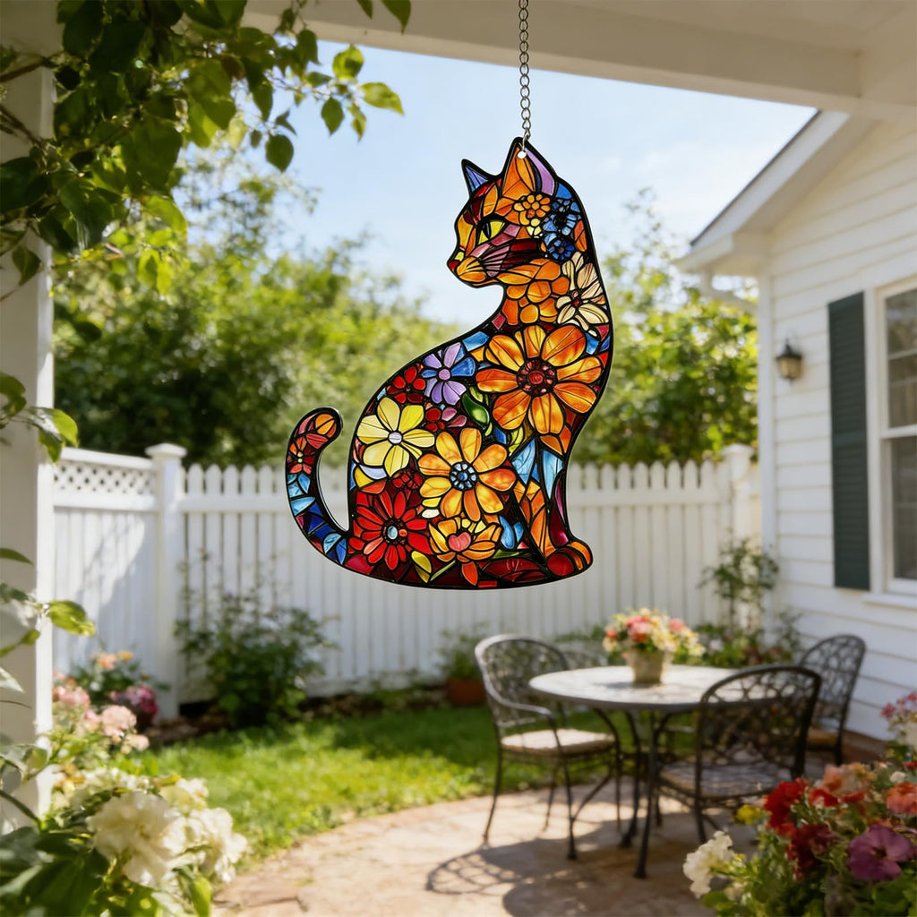 Stained Glass Window Hanging Sun Catchers with Cat Design