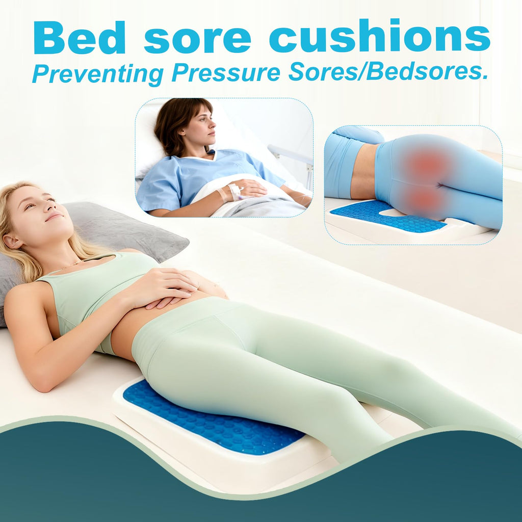 FoKon Gel Wheelchair Seat Cushion,Bed Sore Cushions for Butt,hemorrhoid Pillow,Sciatica,Back,Coccyx,Pressure Sore/Ulcer Pain Relief Butt Pillow,Ergonomic Chair Cushion, Anti-Slip&Washable Cover(Blue)