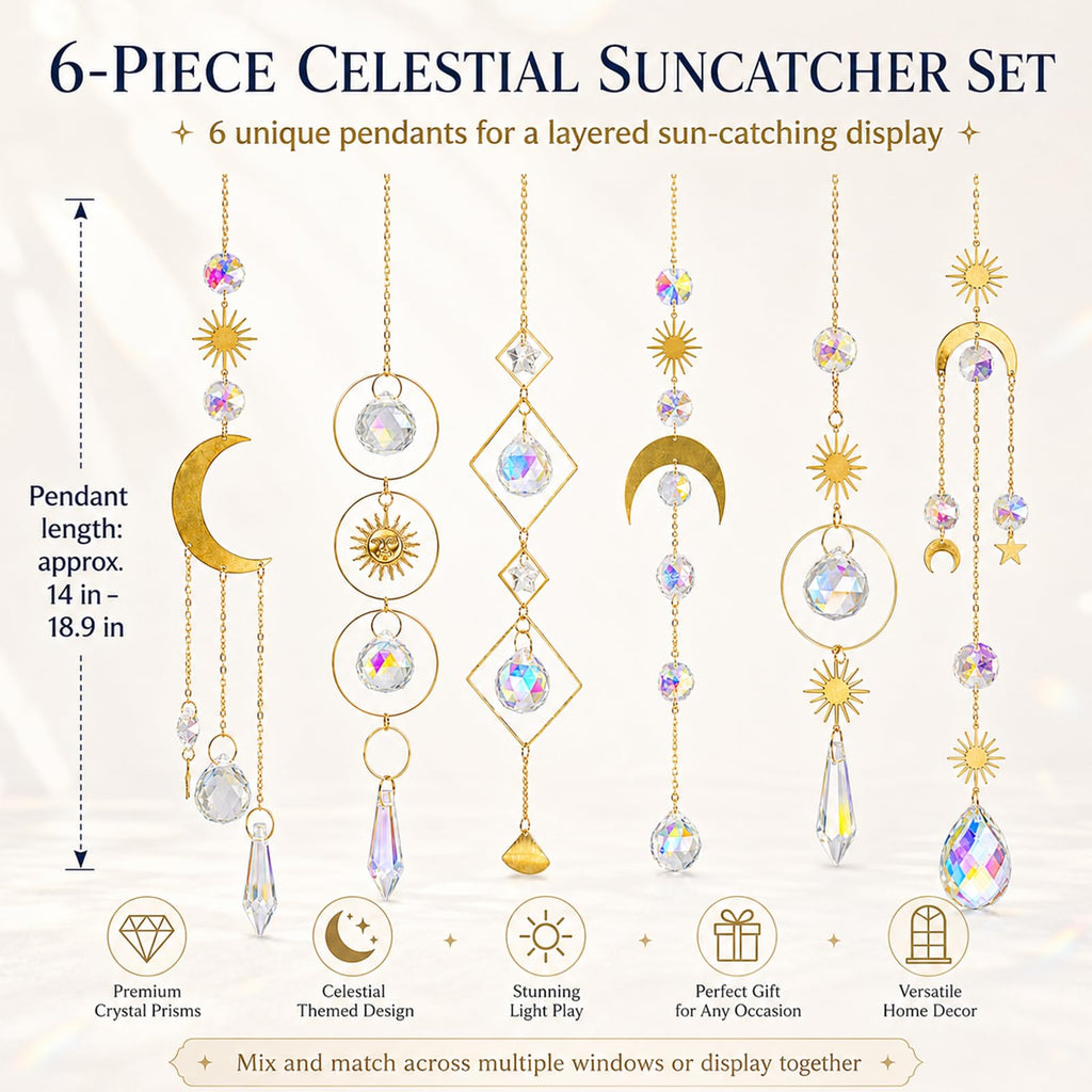 6Pieces Colorful Crystals Suncatcher Hanging Sun Catcher with Chain