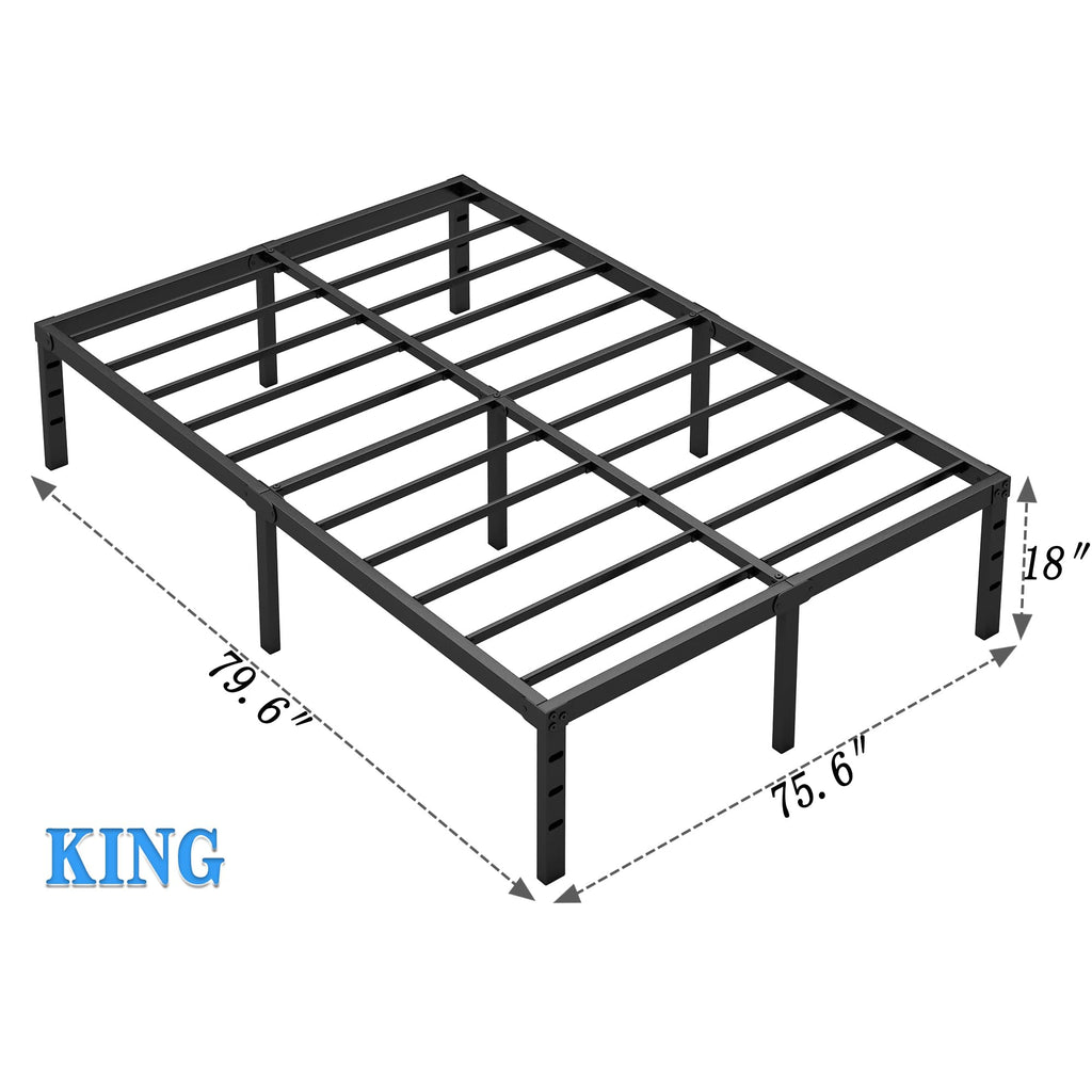 NEW JETO Metal Bed Frame,King Size Bed Frame with Storage Space,18 Inch