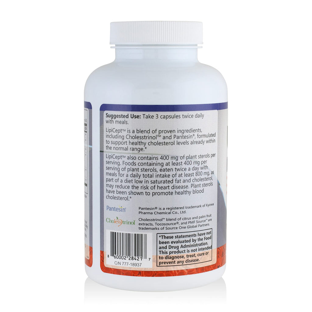 HCP Formulas - LipiCept - Natural Cholesterol Support Formula with Plant Sterols - Maintain Healthy Cholesterol Levels Already Within a Normal Range - Vegetarian - Dietary Supplement - 180 Caps