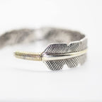 Innocence S925 Silver-Plated Antique Wide Feather Cuff Bracelet For Men Women Adjustable Retro Twisted Feathers Bracelets Gift Jewelry (Feather)