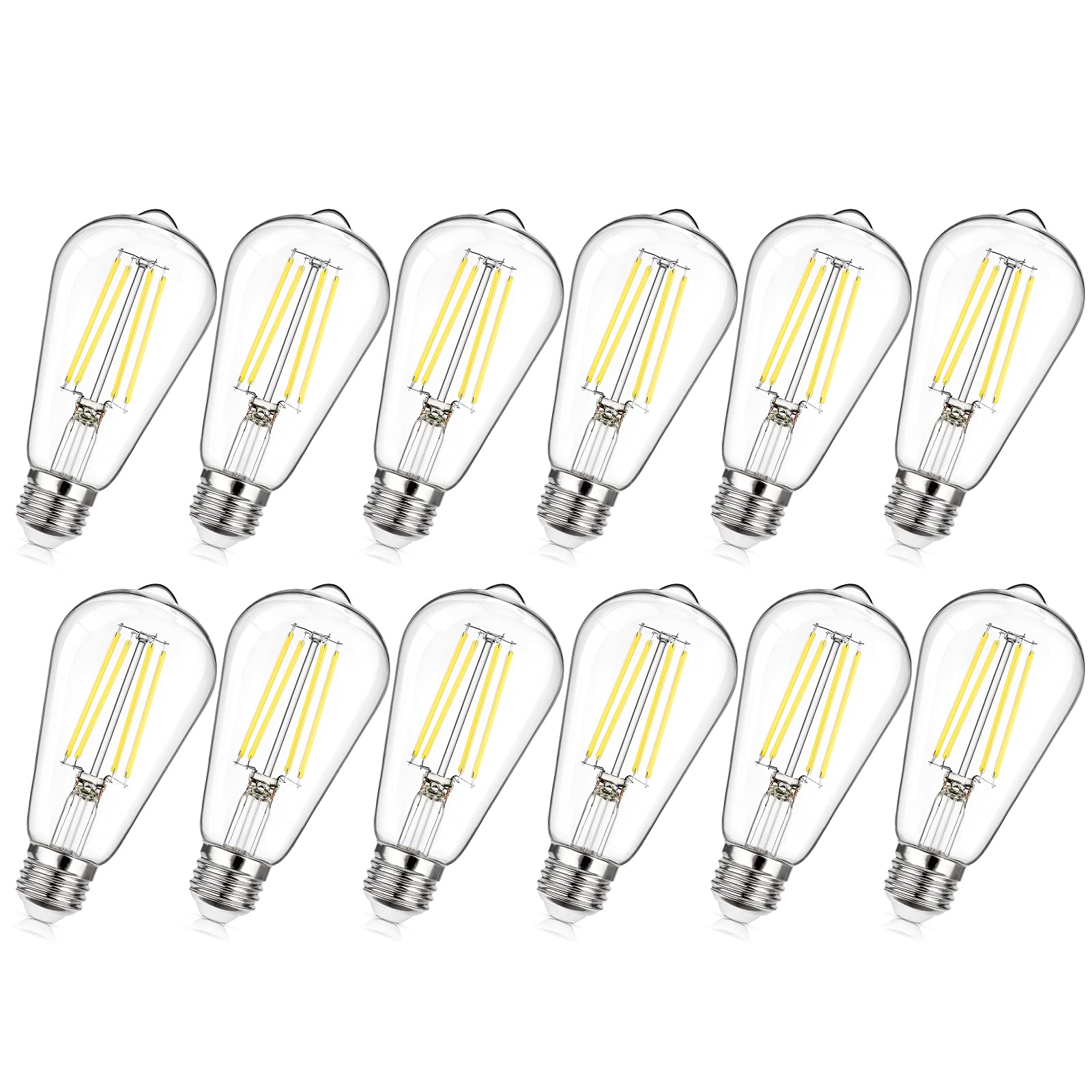 MAXvolador 12-Pack Dimmable Vintage LED Edison Bulb 60W Equivalent, 6W 850Lumens Edison Light Bulbs 5000K, ST58 Antique LED Filament Bulb, E26 Base