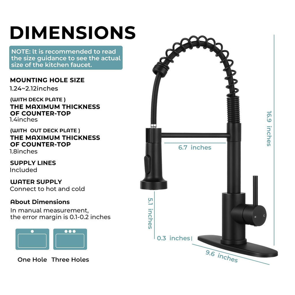 KHQF Kitchen Faucet with Pull Down Sprayer,Commercial Single Handle Stainless Steel Kitchen Faucets with Deck Plate (Matte Black)