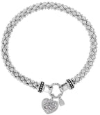 Nine West Pave Heart Stretch Bracelet - Silver Tone Chrome Hearts Ring Style with Clear Glass Crystals, 2.25in Diameter Elastic Band, Silver Heart Rings for Women Design, Zinc & Brass Construction