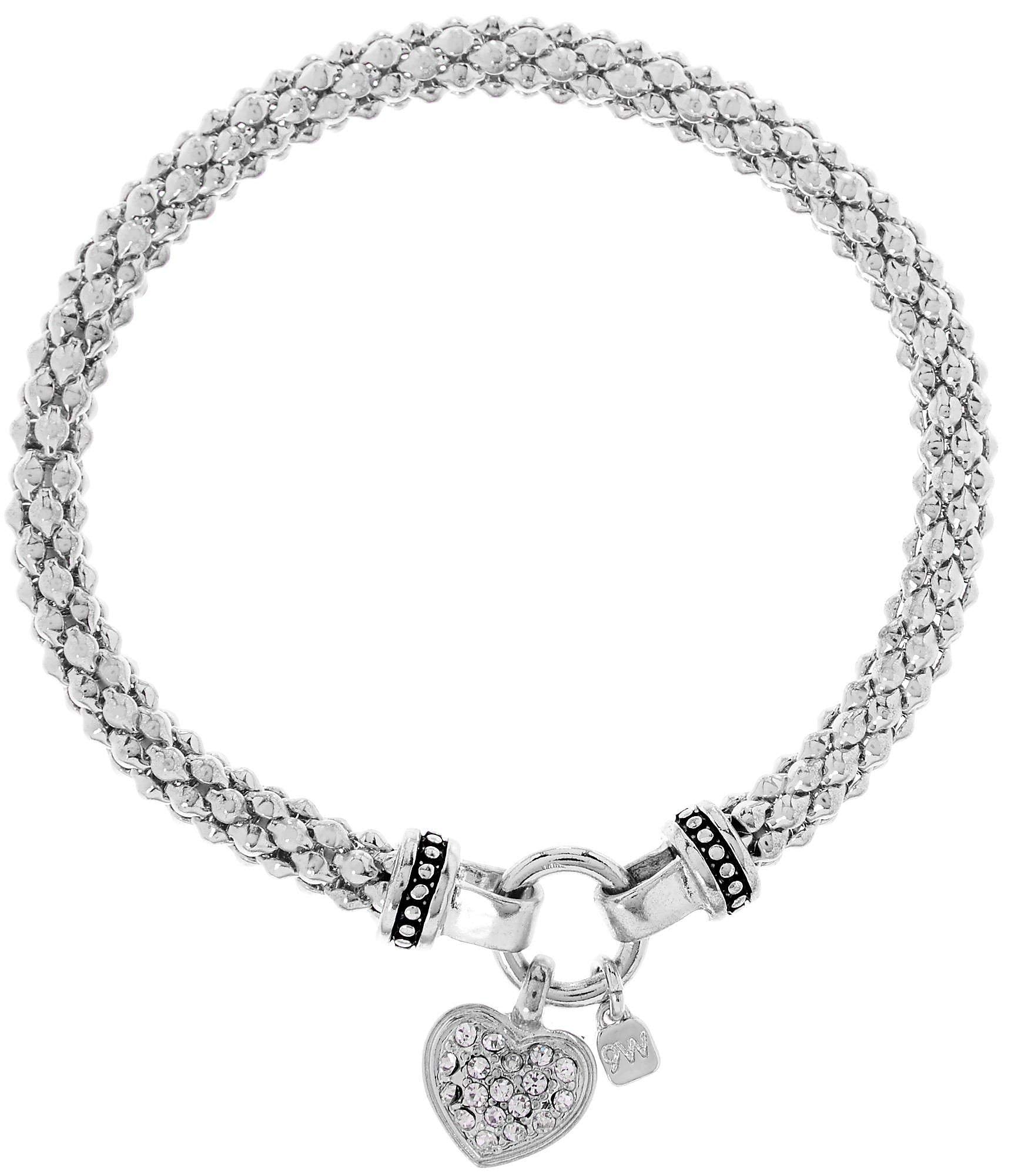Nine West Pave Heart Stretch Bracelet - Silver Tone Chrome Hearts Ring Style with Clear Glass Crystals, 2.25in Diameter Elastic Band, Silver Heart Rings for Women Design, Zinc & Brass Construction