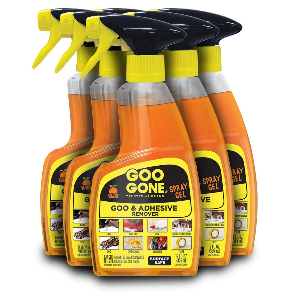 Goo Gone Spray Adhesive Remover Gel, 6 Pack, Removes Glue, Stickers, Tape Residue, Grease, Gum & Wax, Adhesive Spray with Citrus Cleaning Power for Hard Surfaces, Carpets & Fabrics