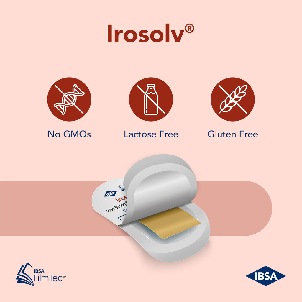 Irosolv – IBSA Iron - Dietary Supplement – 30 mg Iron 400 mcg Folic Acid-30 Oral Dissolving Films for Immediate Release and Tolerability - Gluten-Free, Lactose-Free, Sugar-Free, Non-GMO