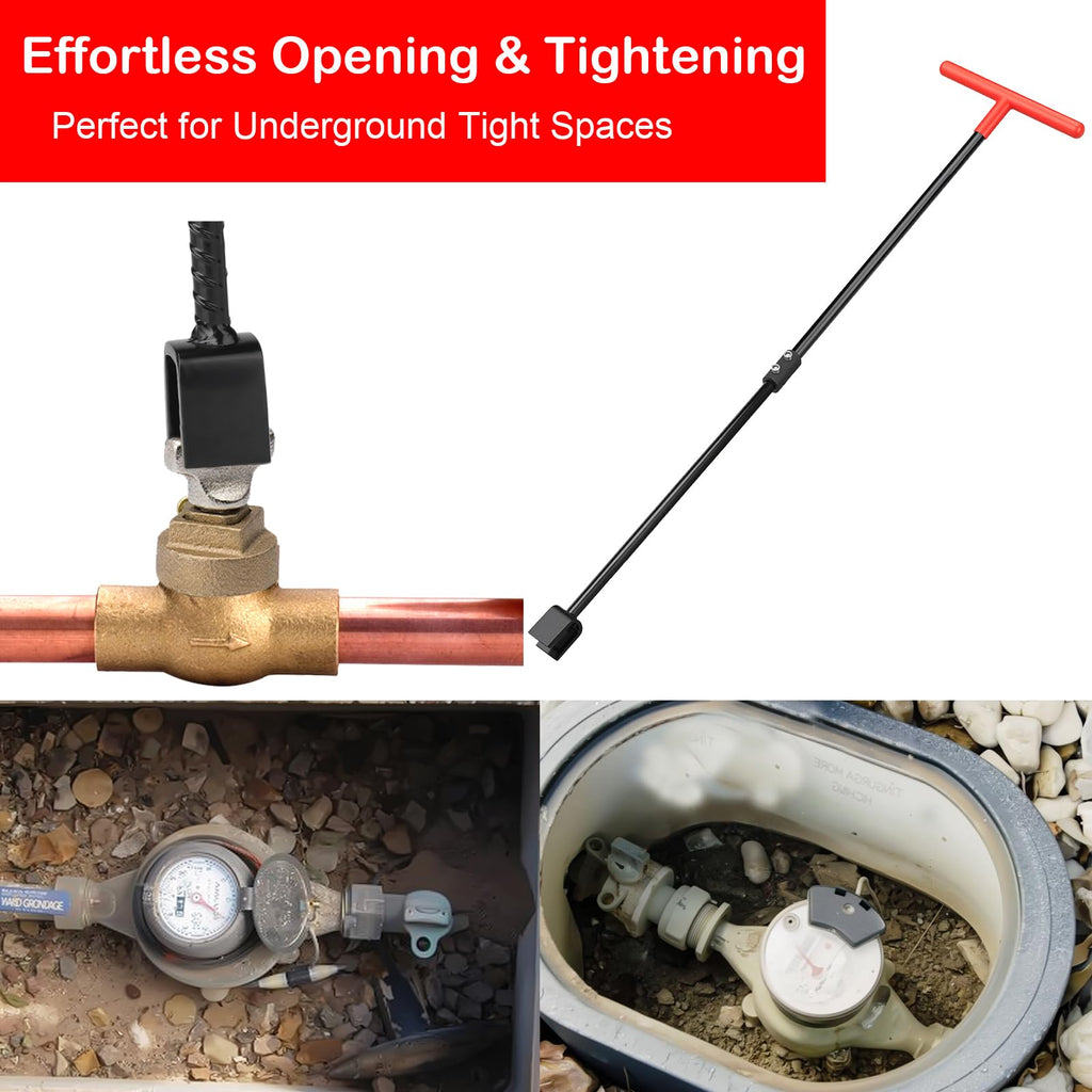 Manalete Water Meter Key 32 Inch with 4-Way Utility Key, Steel T-Handle, Water Meter Key Shut Off Tool for Curb Main Water Shut off Valve