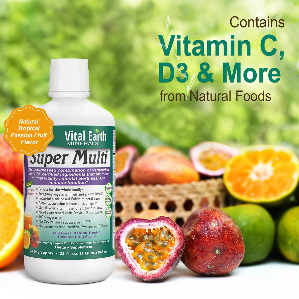Vital Earth Minerals Detox and Wellness Support – Fulvic Humic Mineral Blend with 70+ Trace Minerals + Super Multi, Liquid Multivitamins, MTHFR Enhancement, 32 OZ Ea