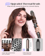 Lopeie 5 in 1 Curling Iron with Thermal Brush and 4 Interchangeable Ceramic Barrels(1/2 to 1 1/2 inch), Curling Wand Set with Flat Iron, Fast Heating, Dual Voltage Hair Curler, Gifts for Women