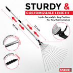 J16A Adjustable Metal Leaf Rake with Expandable Head 8-23", Collapsible & Telescopic Grass Rake for Lawns, Garden & Yard, Ideal for Leaves, Shrubs & Small Areas