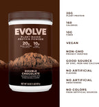 Evolve Plant Based Protein Powder, Double Chocolate, 20g Vegan Protein, Dairy Free, No Artificial Flavors, Non-GMO, 3g Fiber, Amazon Exclusive, 2 Pound (Packaging May Vary)