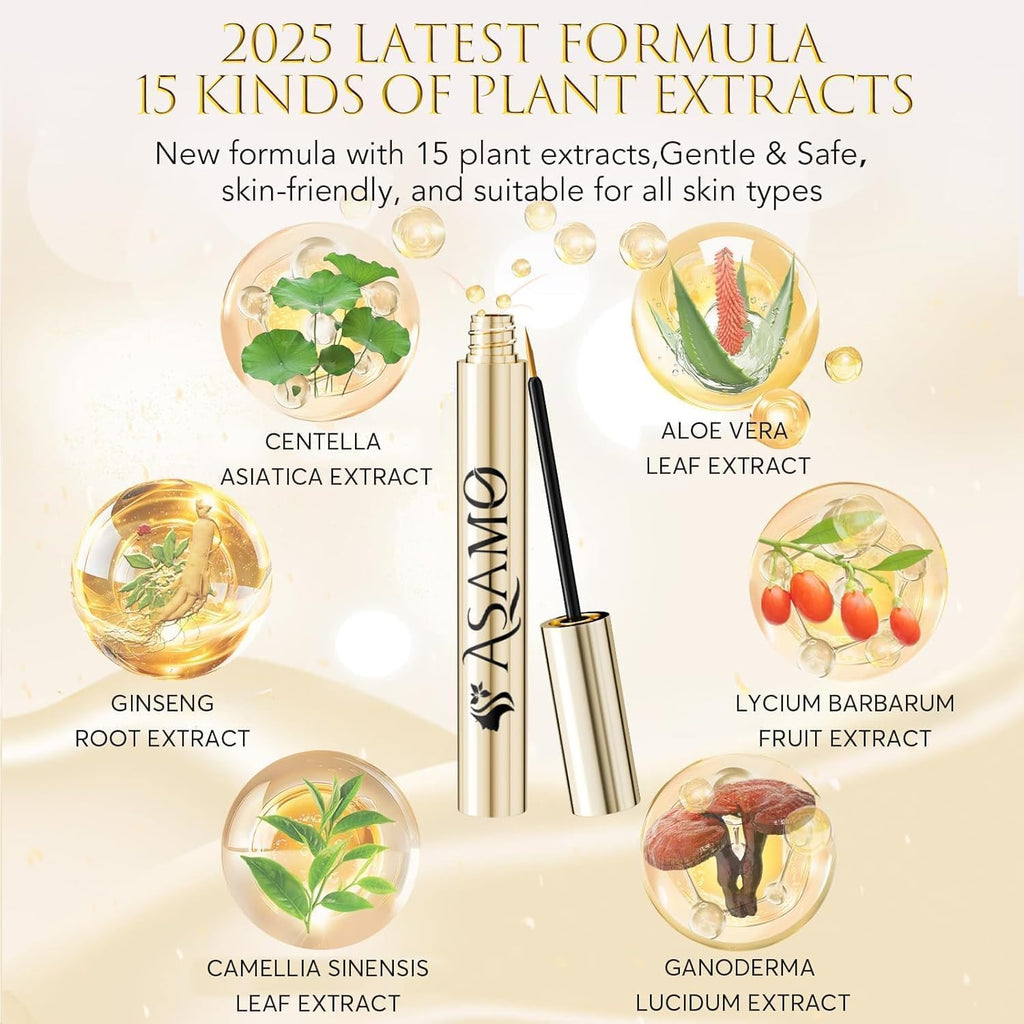 Eyelash Growth Serum – 15 Plant Extracts for Longer, Denser & Robust Lashes, Boosts Natural Lash Development, Enhances Natural Beauty, Hypoallergenic & Oil Free(Bright Gold)