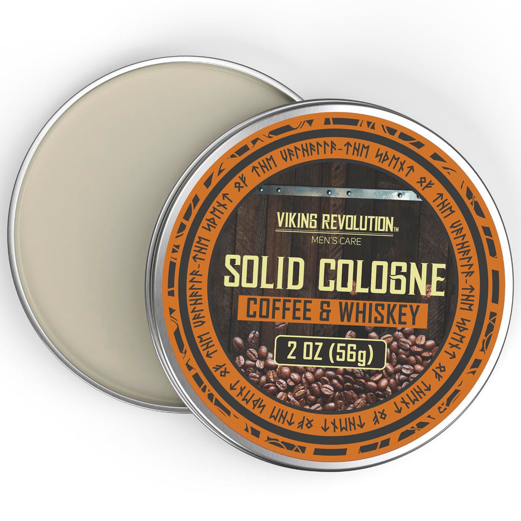 Viking Revolution Coffee Whiskey Mens Solid Cologne Men 2 Oz - Solid Perfume with Coffee and Whiskey Scent for Men - Mens Travel Cologne Wax (1 pack, 2 Oz)
