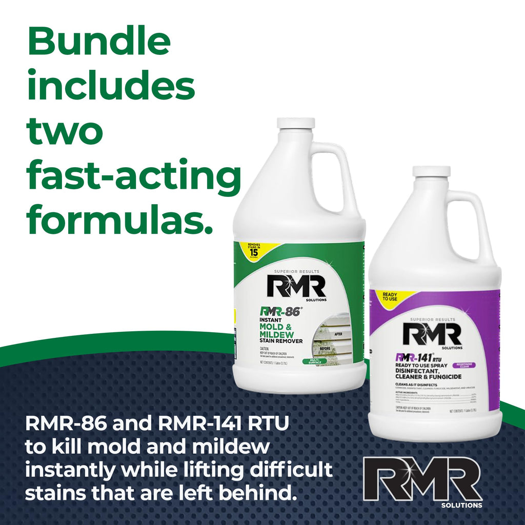 RMR Brands DIY Mold Remover Bundle - Complete Mold Killer & Stain Remover Bundle - Mold and Mildew Prevention Kit, Disinfectant Spray, Includes 2-1 Gallon Bottles