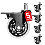 TICONN Office Chair Caster Wheels Set of 5 for Tile, Hardwood Floors and Carpets, Universal Fit for Most Chairs (Transparent with Brake)