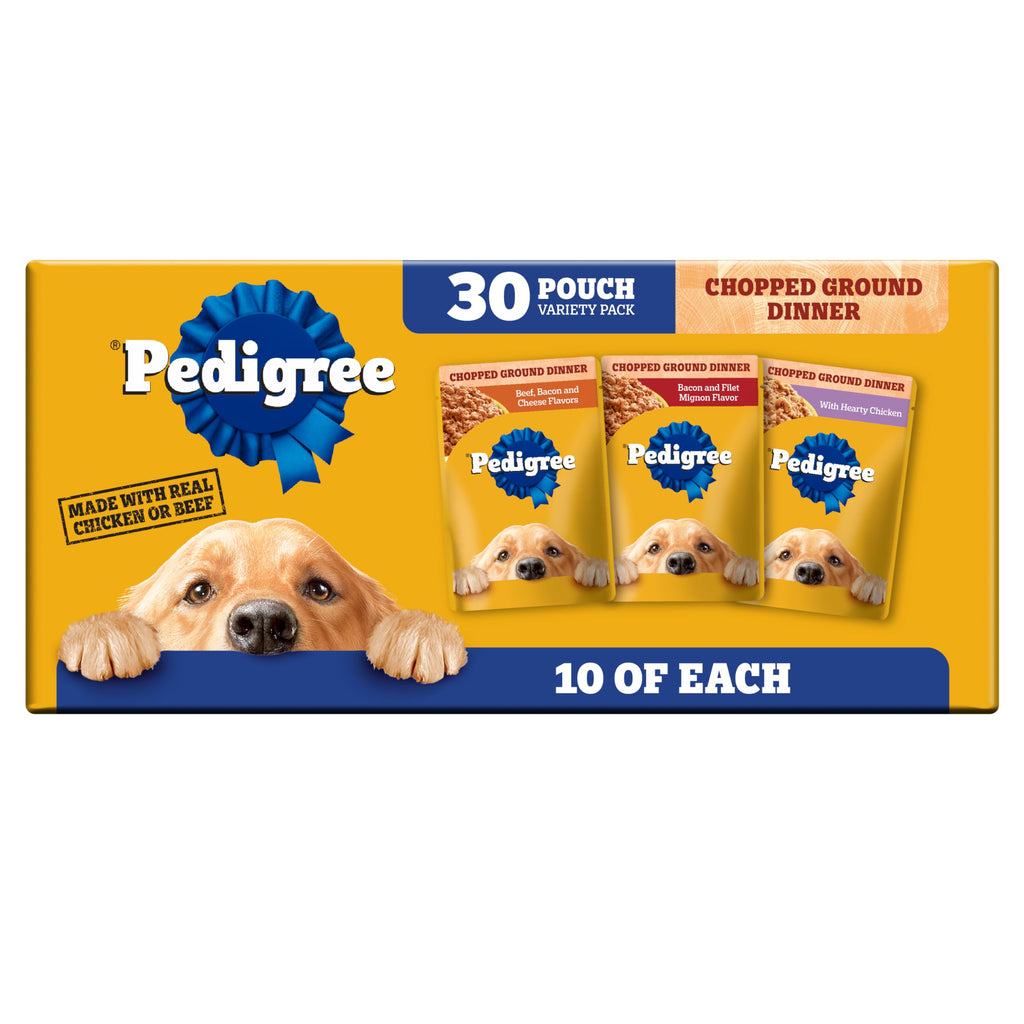 Pedigree Chopped Dinner Wet Dog Food Pouch, Variety Pack, 3.5 oz, 30 Count