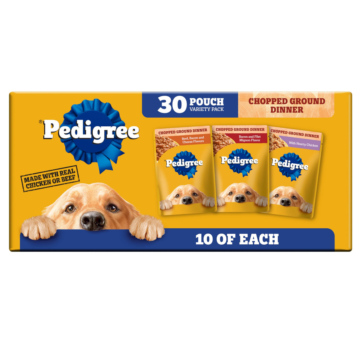 Pedigree Chopped Dinner Wet Dog Food Pouch, Variety Pack, 3.5 oz, 30 Count