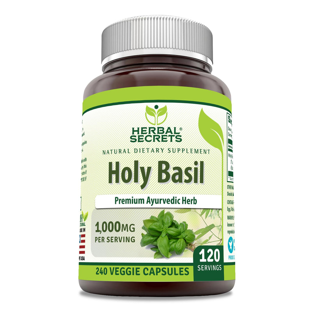 Herbal Secrets Holy Basil Supplement | 1000 Mg Per Serving | 240 Veggie Capsules | Non-GMO | Gluten Free | Made in USA
