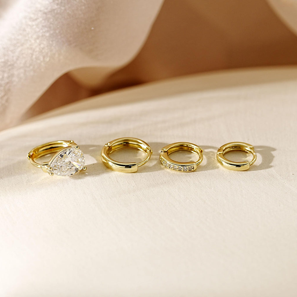 4Pairs Statement Small Gold Huggie Hoop Earrings for Women Trendy,Surgical Steel Gold Plated Hoop Hypoallergenic Earrings Set,Titanium Hoops Earring Stacks,CZ Cartilage Huggie Hoops Earring Gifts