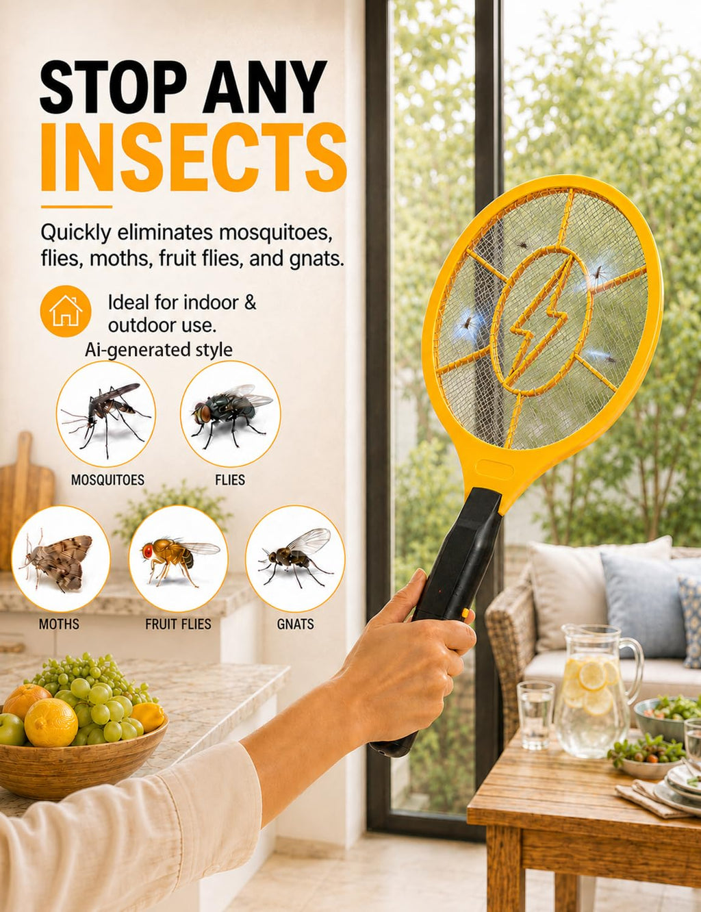 Electric Fly Swatter 2 Pack, Handheld Bug Zapper Racket for Mosquito & Insects, High Voltage Instant Kill, Lightweight Battery Powered Mosquito Zapper for Home, Patio and Camping