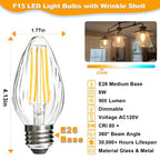 BRIMAX F15 8W Led Porch Light Bulb Outdoor,E26 Medium Base LED Post Bulb 75W-80W Equivalent,Dimmable 2700K Warm White with Wrinkle Glass,for Ceiling Fan and Lantern Lamp,4 Pack