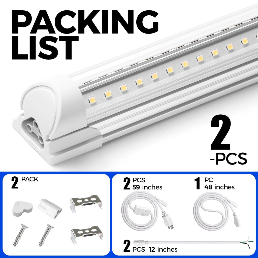 Barrina LED Shop Lights 4FT, 40W 5500LM 5000K Daylight White, T8 LED Garage Lights, V Shape, Clear Cover, High Output Tube, Linkable 4 Foot LED Strip Light for Workshop, Warehouse with Plug, 2 Packs