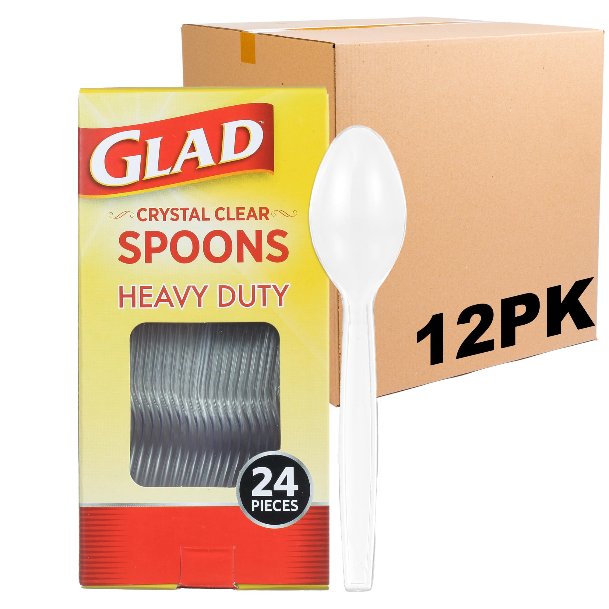 Glad Clear Plastic Spoons, Sturdy Disposable Plastic Cutlery for Parties, Events, Outdoor Meals, and Everyday Use, Clear Neutral Design Fits Any Table Setting, 24 Count - 12 Pack