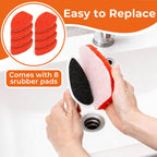 Bathtub Scrubber with Long Handle - Shower Scrub Brush with 8 Replacement Scouring Pads, Bathroom Cleaning Brush for Tub, Tile, Floor