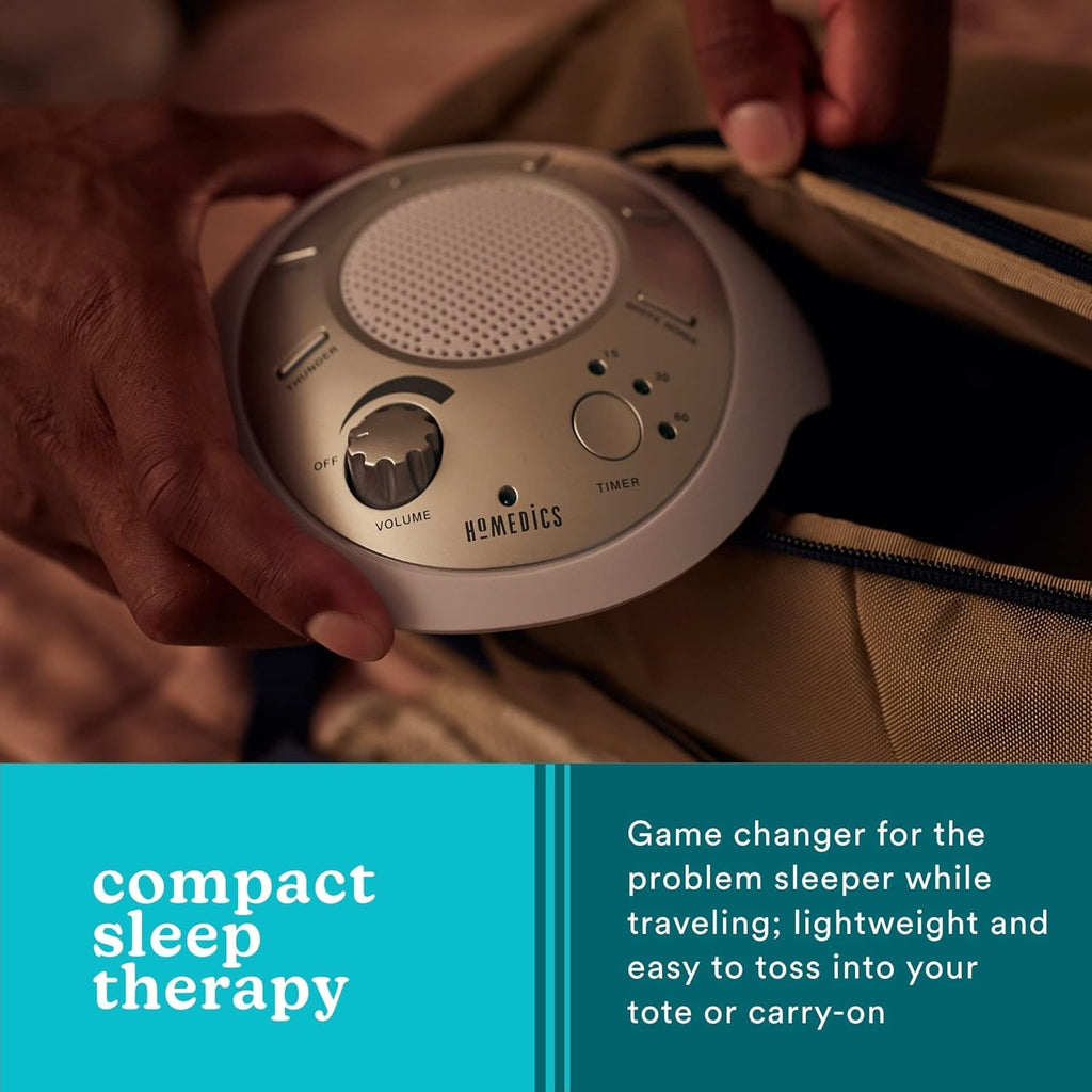 Homedics SoundSleep White Noise Sound Machine, Silver, Small Travel Size with 6 Relaxing Nature Sounds, Portable Therapy for Home, Office, Nursery, Auto-Off Timer