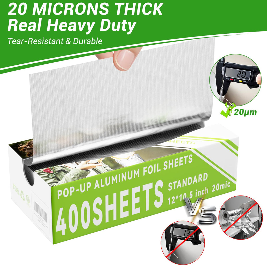 Aluminum Foil Sheets, 400 Count Tin foil,12" x 10.5" Pre-Cut Pop-Up Dispenser for Food Wrap, Hot Dog or Sandwich Wrap,Food Storage, Baking, Catering, Restaurant,Kitchen Use (Silver, 12 Inch)