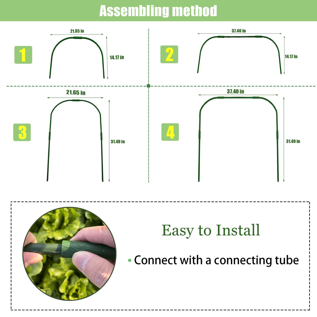 10 Sets Garden Hoops for Raised Bed, Greenhouse Hoops with 30 Clips Detachable Garden Hoops for Netting DIY Grow Tunnel Hoops for Vegetable and Plant, Greenhouse Support Frame Hoops