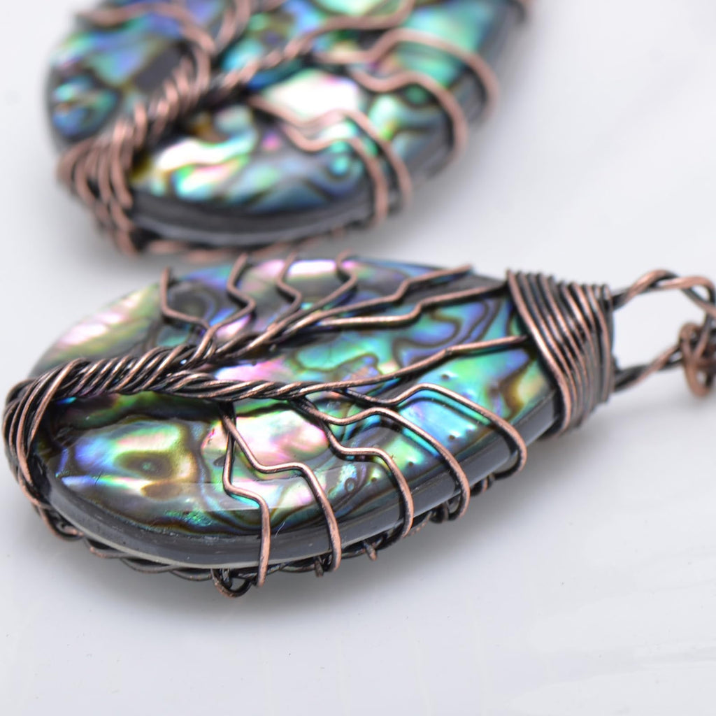 Bronze Copper Wire Abalone Shell Dangle Earrings for Women