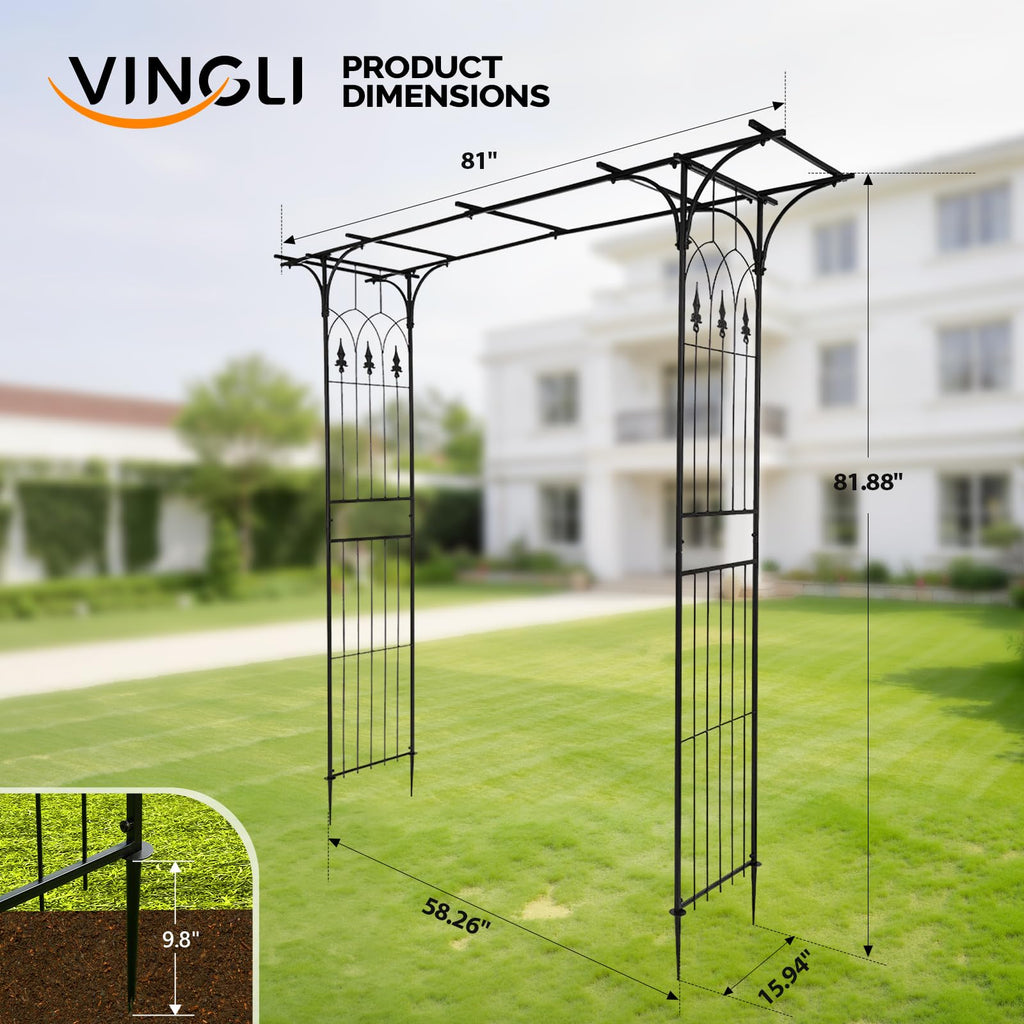 VINGLI Garden Arbor, Arch Archway for Wedding Ceremony Party, Steel Garden Trellis for Plant Climbing, Christmas Decorations Pergola for Backyard, Lawn (Black)