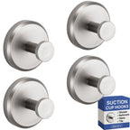 HOME SO Suction Cup Hooks for Shower & Bathroom Towel Holder 4-Pack – Suction Cups Hooks for Hanging Towels, Robes, & Coats - Tiles, Glass Door or Mirror – Shower Hooks & Towel Hooks Organizer -Nickel