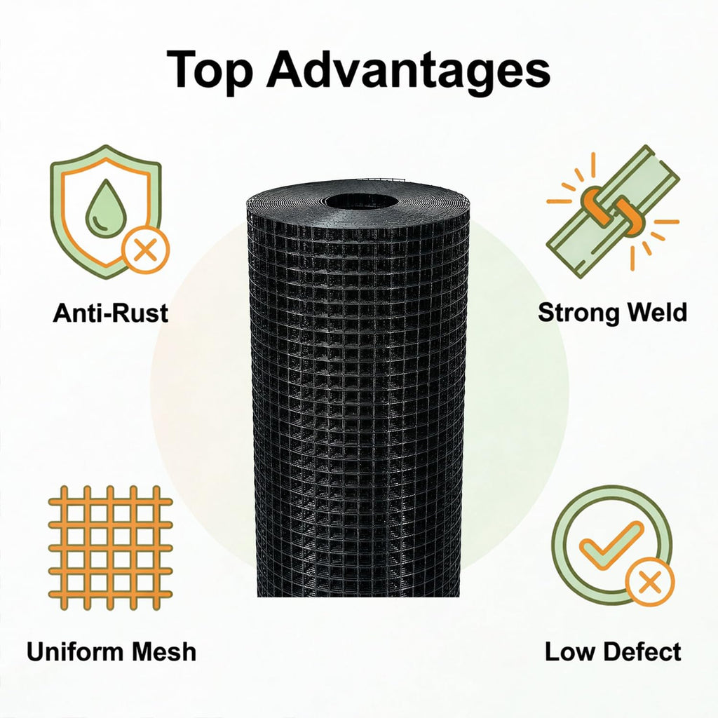 Salmut Black Hardware Cloth 1/2 in. x 3 ft. x 100 ft. 19-Gauge, Vinyl Coated Chicken Wire Mesh Roll, Welded Wire Fencing, Garden Fencing, Chicken Wire Fence