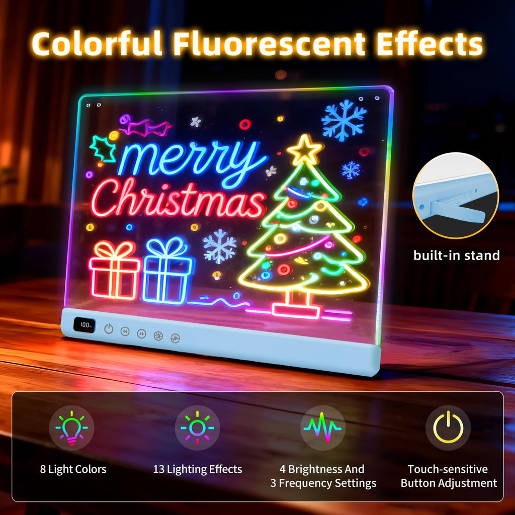 Lumiboard Led Drawing Board with 13 Light Effects, 16" Rechargeable Glow Doodle LED Note Board with Colors, Neon Light Up Drawing Tablet Gifts for Kids for Easter Birthday Christmas Gift Ideas