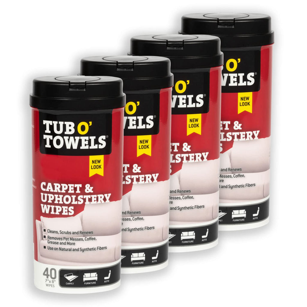 Tub O' Towels Carpet & Upholstrey Cleaning Wipes, 7" X 8", 40-Count Wipes, 4-Pack