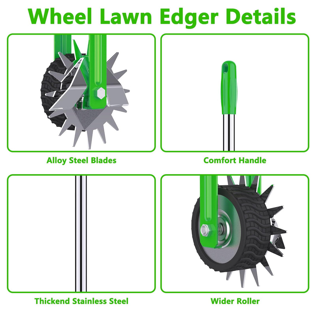 Aishkimo Edger Lawn Tool - 67 inch Wheel Rotary Lawn Edger with Adjustable Stainless Steel Handle, Grass Edge Trimmer for Sidewalks, Driveways & Landscaping (Green)