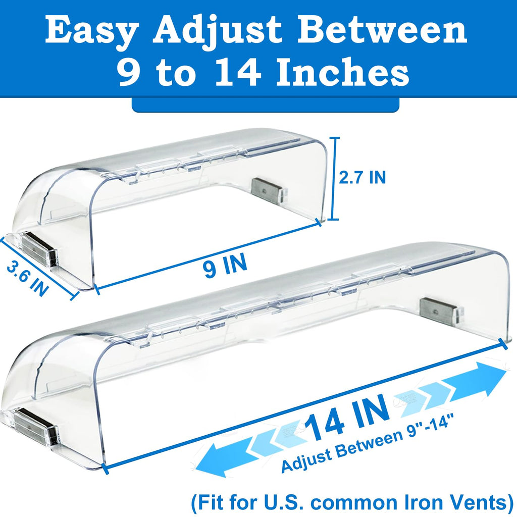 Binazon Heating & Air Vent Deflector for Vents, Sidewall, Ceiling, Floor Registers - Adjust Between 9"-14", Magnetic Vent Covers for Air Conditioning, Heat, AC, Floor, Under Furniture (4 Pack Clear)